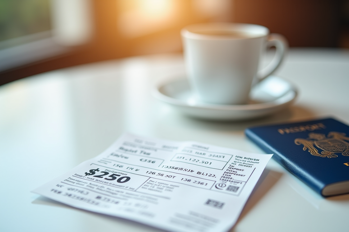 Billet de train moderne avec prix élevé sur une table lumineuse