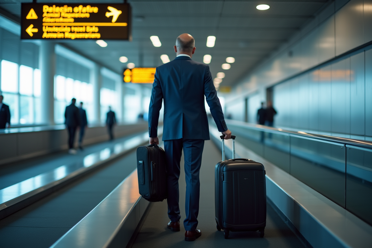 Passager passant le controle de securite a l aeroport