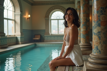 Femme détendue dans un bain thermal historique de Budapest