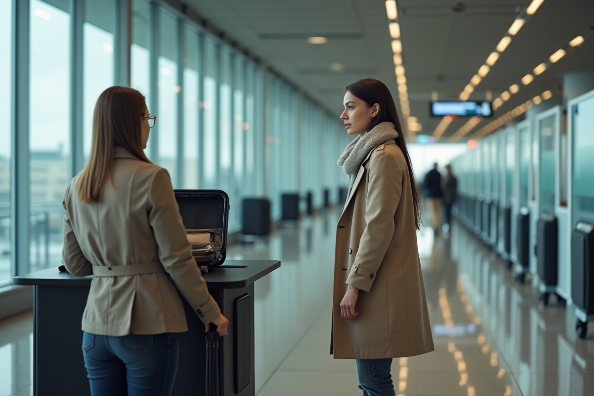 Jeune femme répondant à une agente de douane au poste frontière