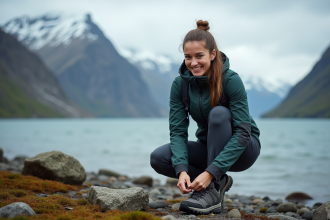 Jeune femme en randonnée près d'un fjord norvegien