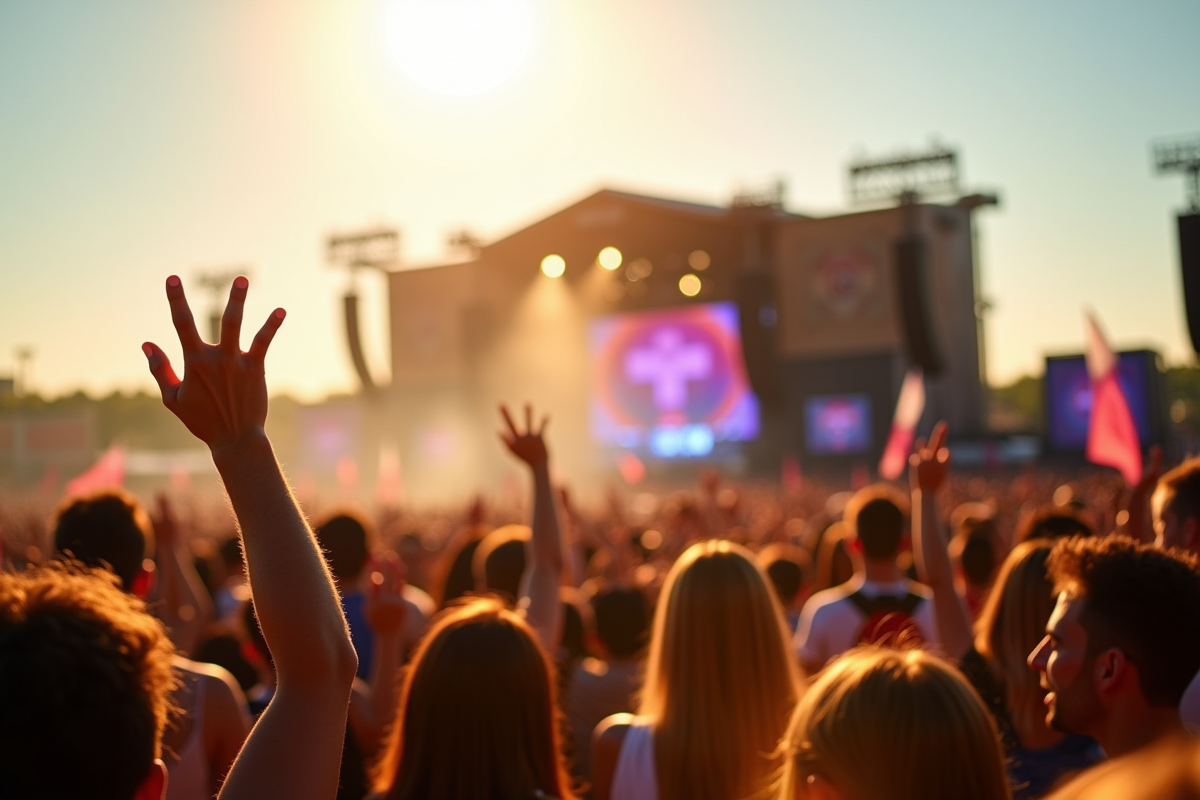 Foule lors d'un festival de musique en plein air en journée