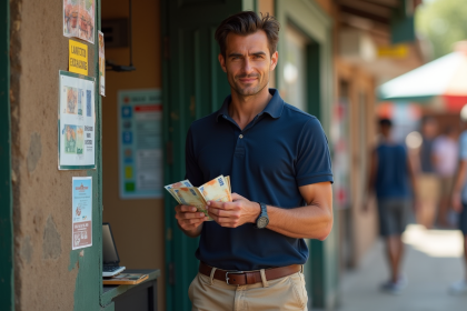 Jeune homme europ&eacute;en examine des billets de rand sud-africain