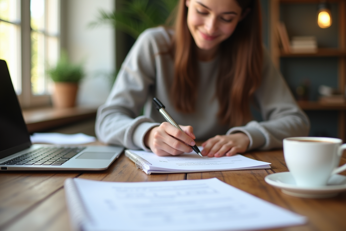 Jeune adulte remplissant un formulaire de bourse au bureau
