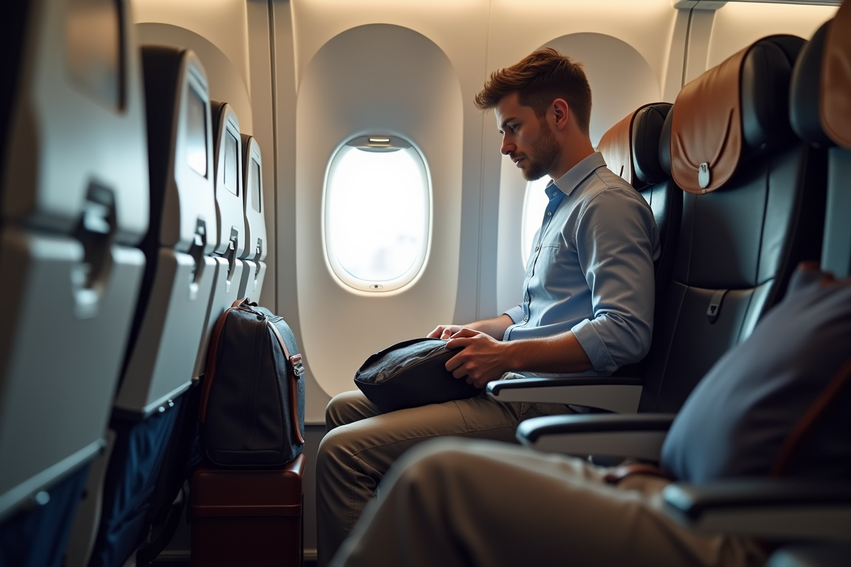 Jeune homme rangeant ses bagages dans l