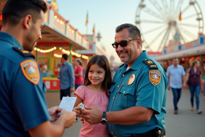 Père hispanique et fille au contrôle d'entrée au fair de Fresno